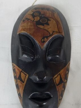 Hand-Carved Black and Brown Decorative Wall Mask